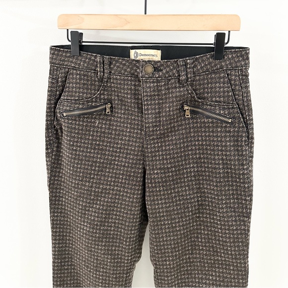 Democracy Zip Pocket Herringbone Pattern Skinny Pants Brown Size 6 - Picture 2 of 5